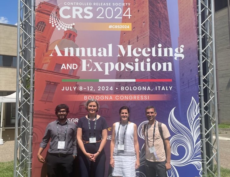 Khair Alareth, Caroline Roques and Nasir Arafath with Nathalie Mignet to present UTCBS’s work at the Controlled release society international congress in Bologna.
